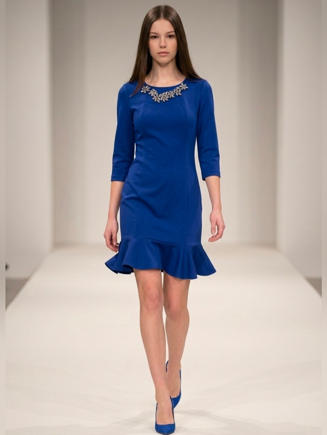 Nwt Zara Embroidered Blue Mini Dress Size M